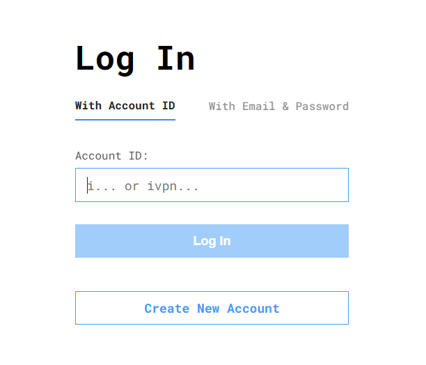 The login page of IVPN.