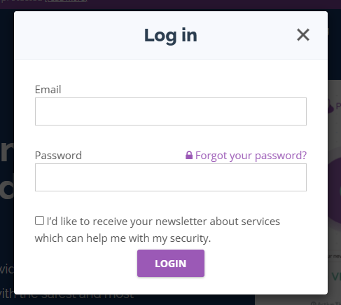 The login page of PrivateVPN.