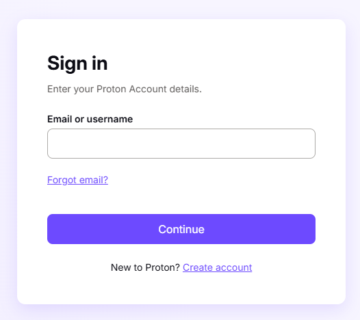 The login page of Proton VPN.