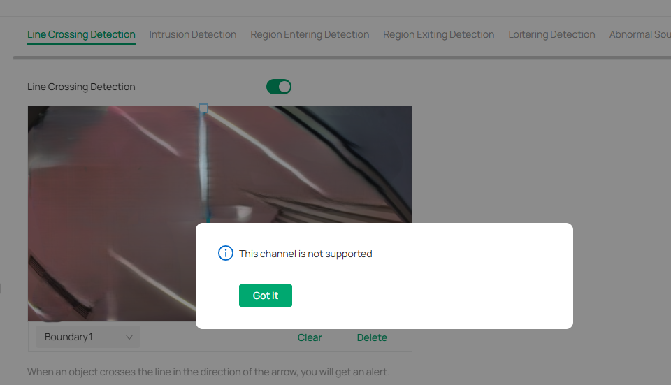 Alt text: Smart events’ configuration is not supported by the third-party cameras.