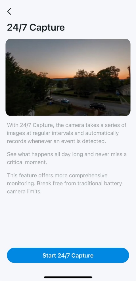 24/7 Capture page displaying an animation, description, and a button to activate 24/7 Capture。