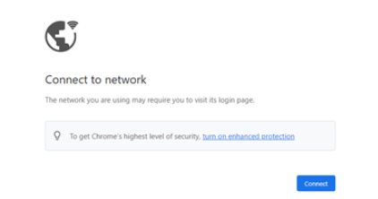 The browser says “Connect to a network”. 
