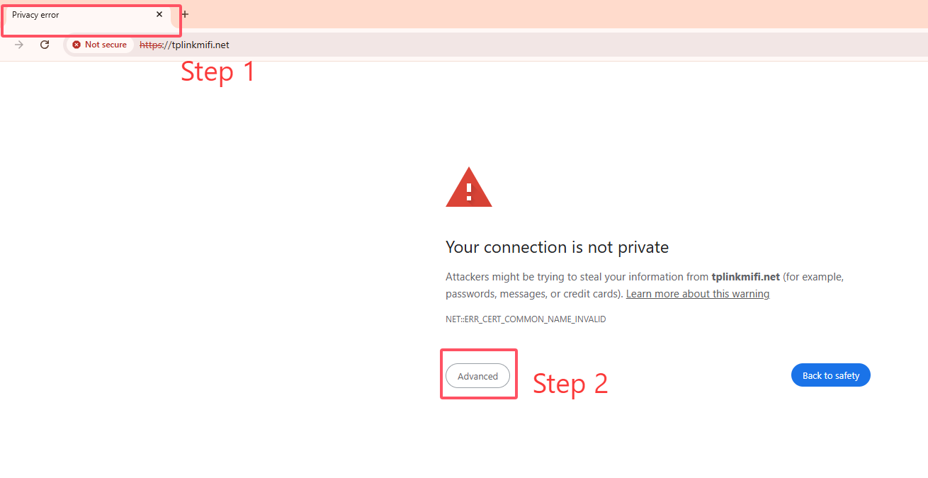 The browser says the connection is not private.