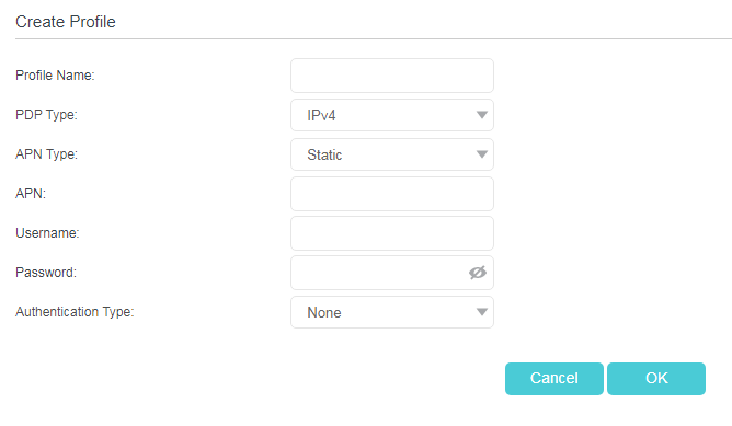The page for creating a new APN profile.