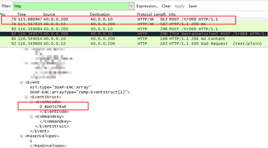 EventCode value in the Inform package when the router is connecting to the ACS for the first time.