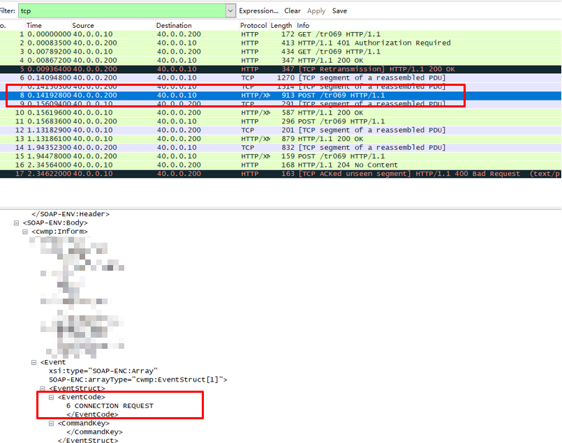 EventCode value in the Inform package when the server actively connects with the router.