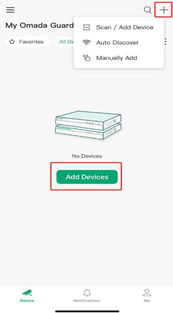 Alt text: Location of add devices.
