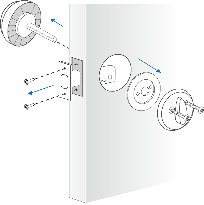Removing the existing door lock and bolt.