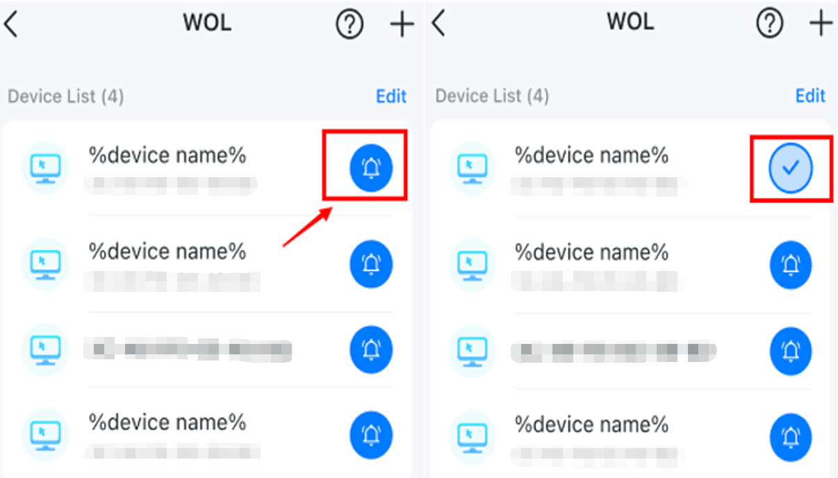 The WOL Page on the Tether app.