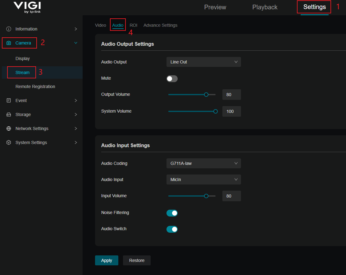 Display Audio settings.