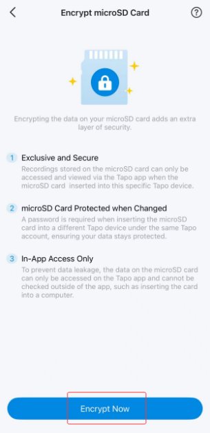 Encrypt microSD Card page.