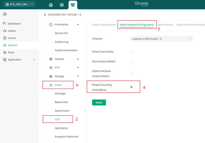 Implement People Counting feature when you have NVR and IPC.