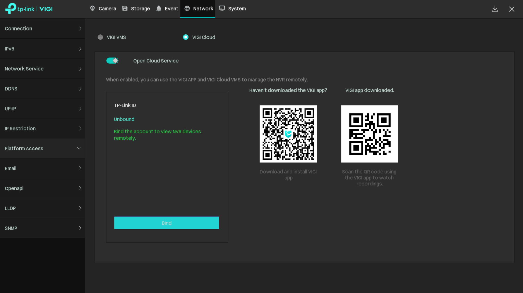 Show how to set Platform Access Mode for NVR.