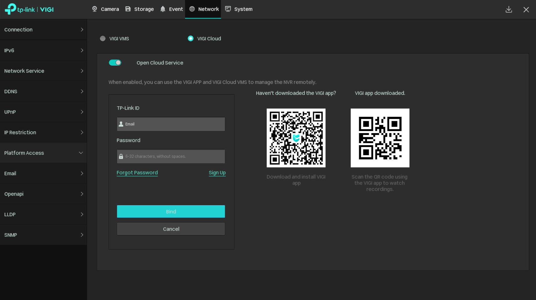 Show NVR page of binding TP-Link ID.