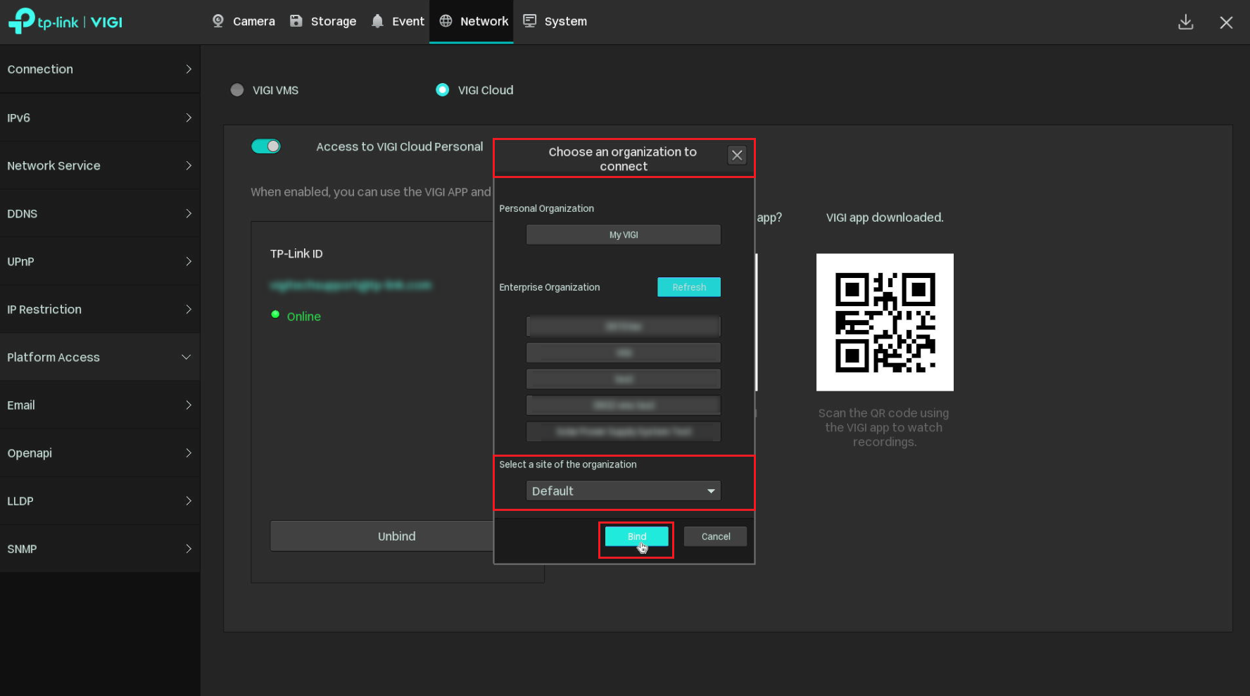 Show how to select the organization you want to connect to.