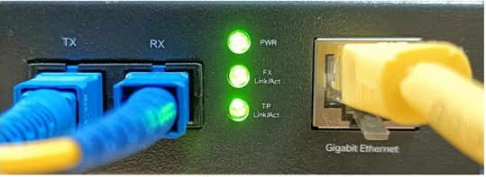 The picture shows all lights on the SFP converter.