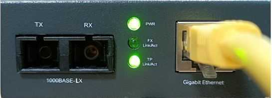 Alt text: the picture of the light status on the Media converter.