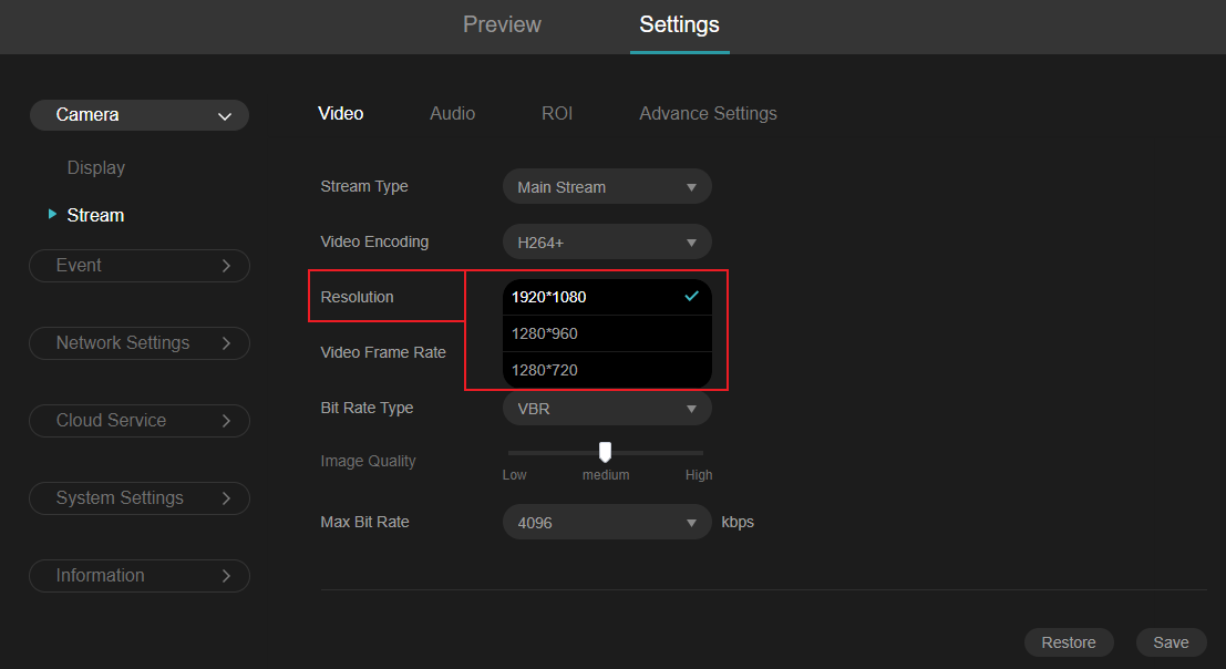 Alt text: Show all resolution selections