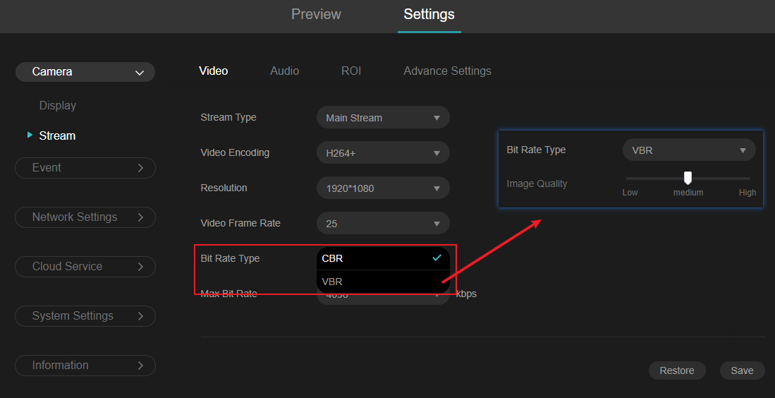 Alt text: Steps for Bit Rate Type configuration