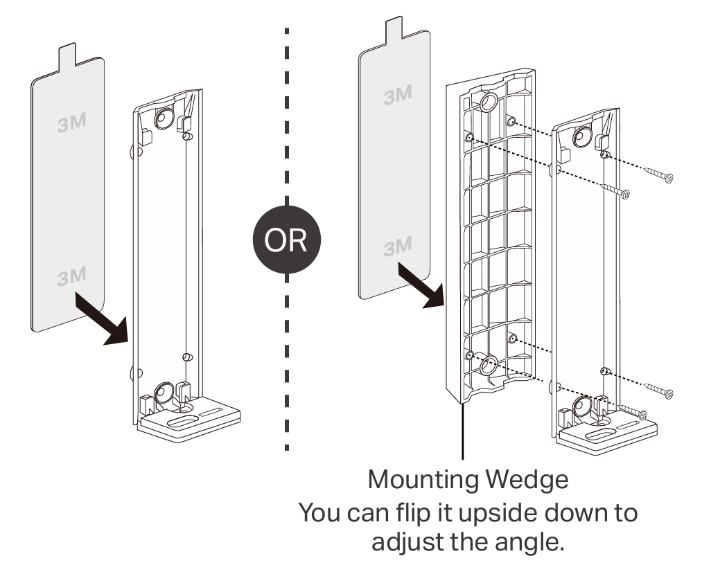 Use 3M glue to install the bracket and wedge.