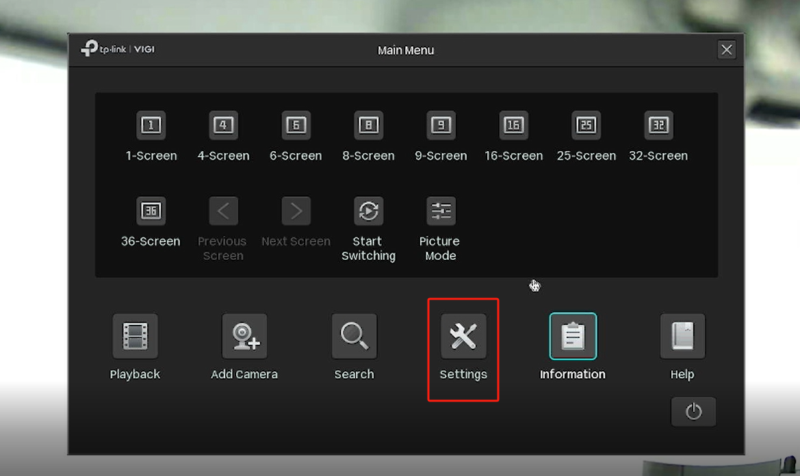 Alt Text: Location of Setting of NVR GUI.