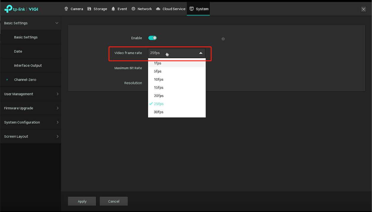 Alt text: Location to choose video frame rate.