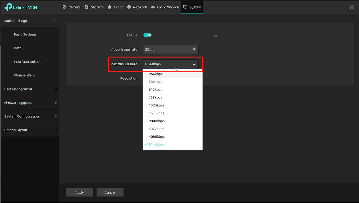 Alt text: Location to choose the maximum bit rate.