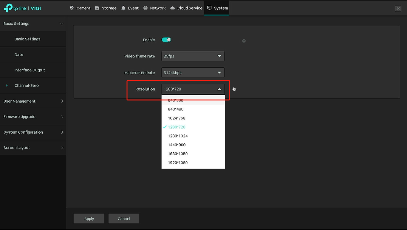 Alt text: Location to choose resolution.