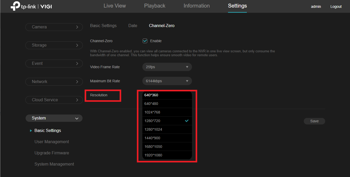 Alt text: Location to choose resolution.