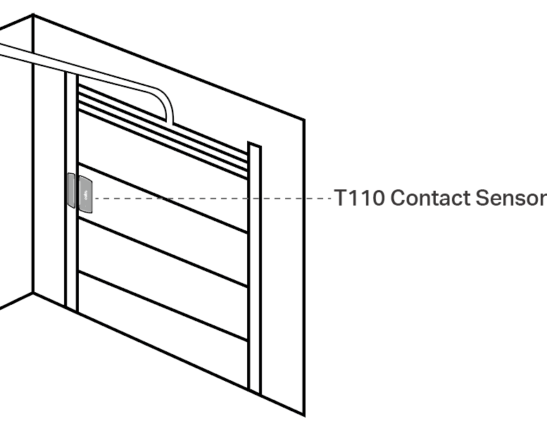 The image of the T110 contact sensor installed on the garage door.