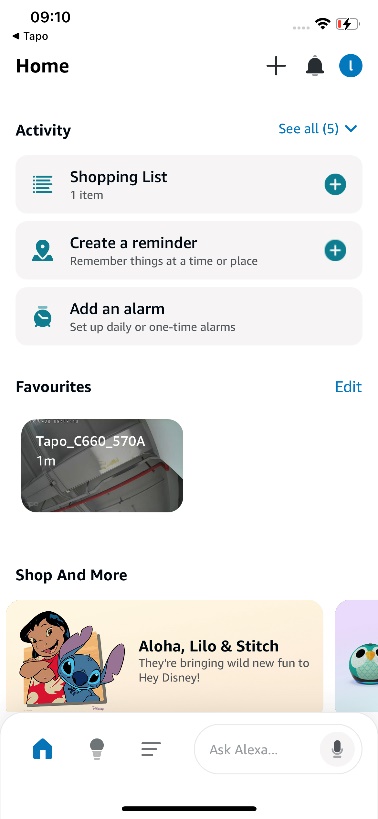 Alexa app screenshot showing that the snapshot appears successfully.