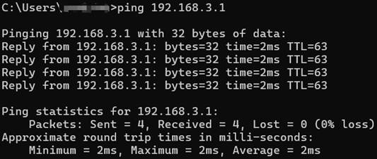Alt text: The ping result from PC to the interface VLAN 203 on SG3218XP-M2.