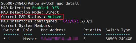 Alt text: Result of MAD status on the previous master of the stacking system.