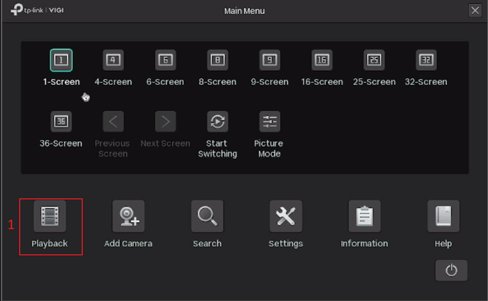 Alt text: Show the location of Playback on the NVR GUI.