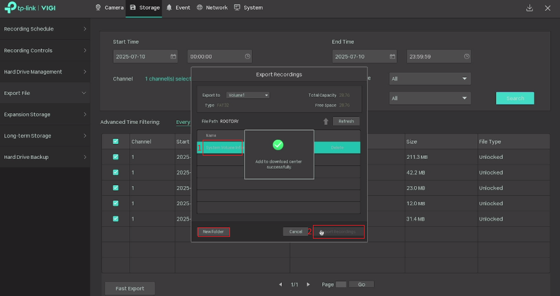 Alt text: Show the page of successful export.