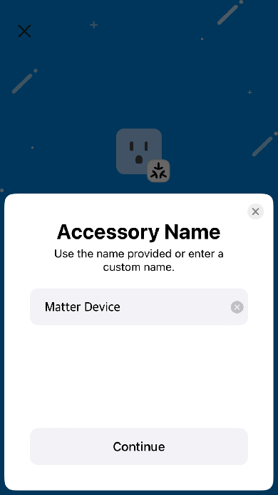 Page to rename the Matter accessory in the app.
