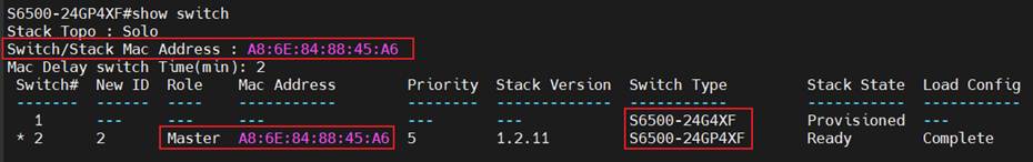 Alt text: Show the status of the stacking group on the member unit.
