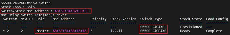 Alt text: Show the status of the stacking group on the member unit.