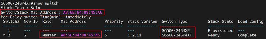 Alt text: Show the status of the stacking group on the member unit.