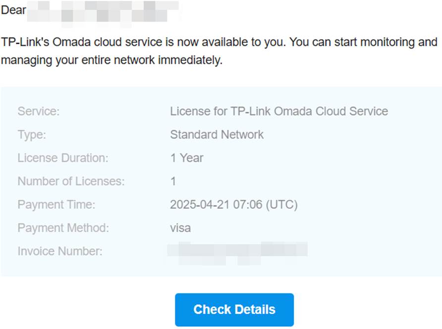 ALT TEXT: Email with the order details