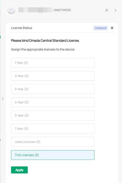 ALT TEXT: License Status page of the device