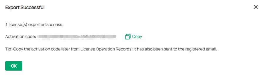 ALT TEXT: License export information confirmation.