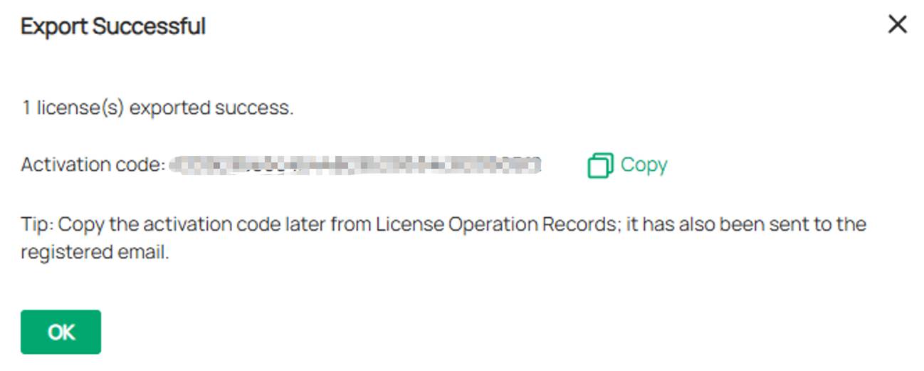 ALT TEXT: License export information for organization license exporting.