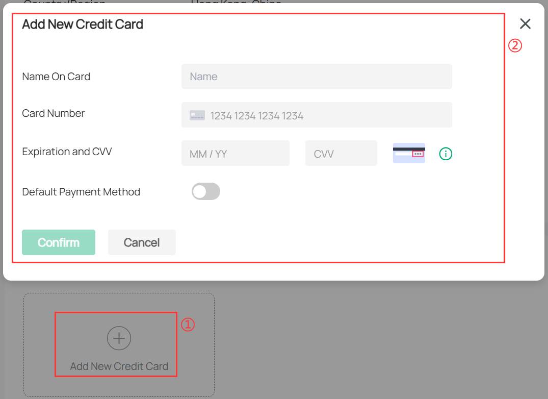 ALT TEXT: The window of adding a new credit card.