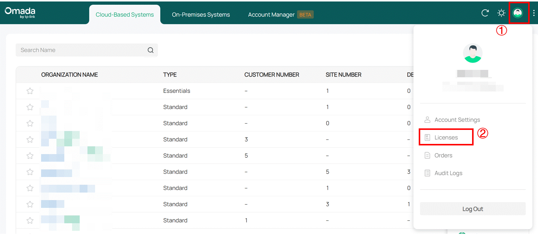 alt text: access the license page for activation code exporting in global view of organization.