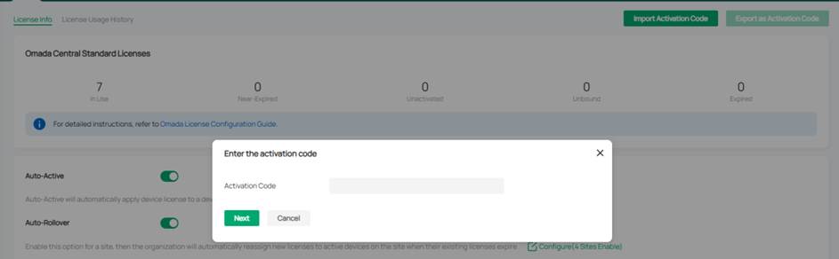 ALT TEXT: Activation code Input box in the license page in MSP's customer.