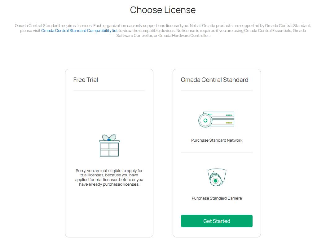 ALT TEXT: License selection page