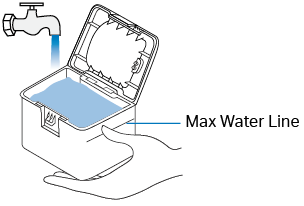 Fill the tank with water to the Max water line for RV50 Pro Omni.