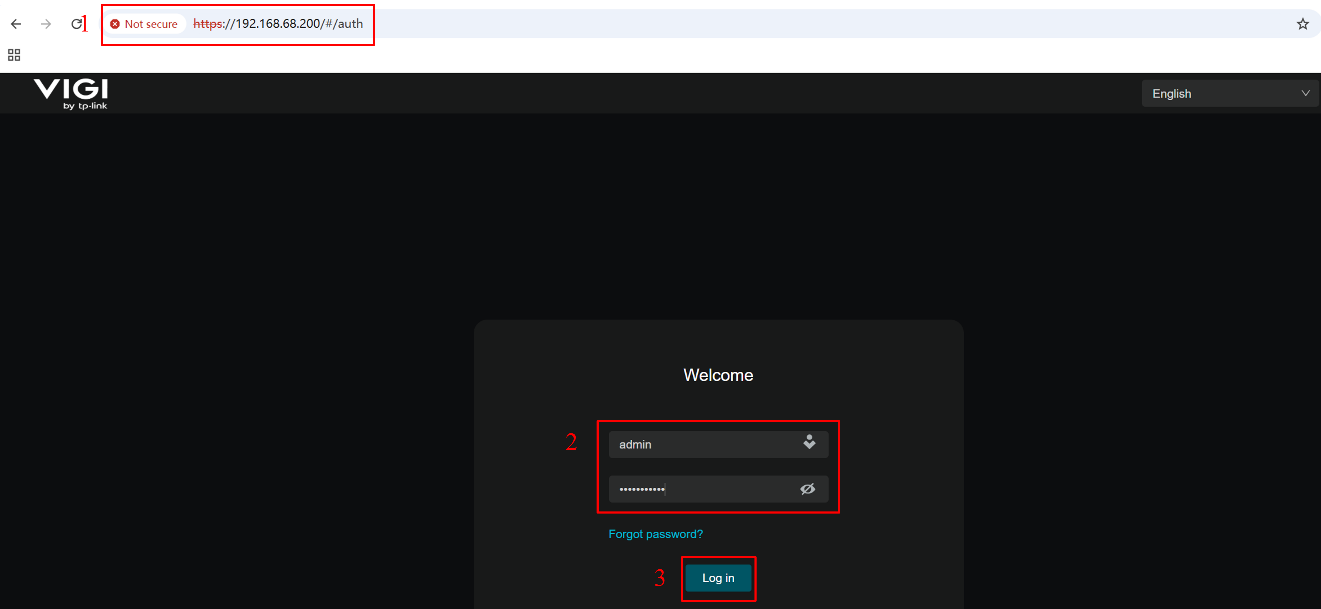 Alt text: Log in to VIGI Camera’s web interface.