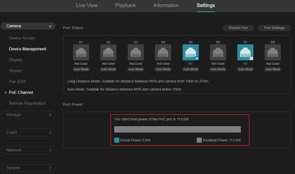 Alt text: Displays total PoE power consumption